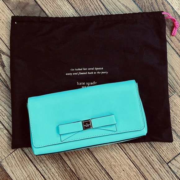 Kate Spade Montford Park Leather Keira Clutch, Giverny Blue, 9.5” x 5”x 1” - Picture 1 of 7